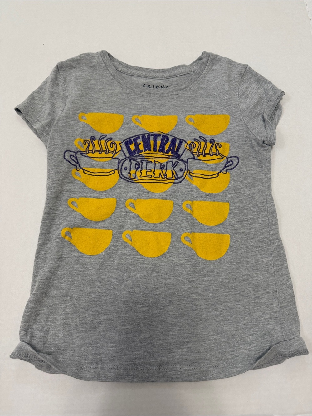 FRIENDS Grey Tee with Yellow Cup & Blue Central Perk Logo